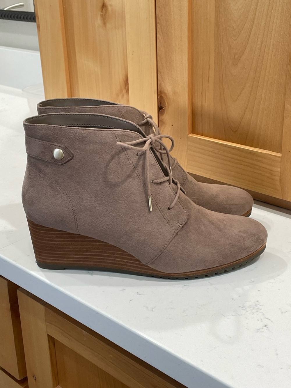 Dr. Scholl's Taupe Suede Lace-Up Wedge Ankle Boots